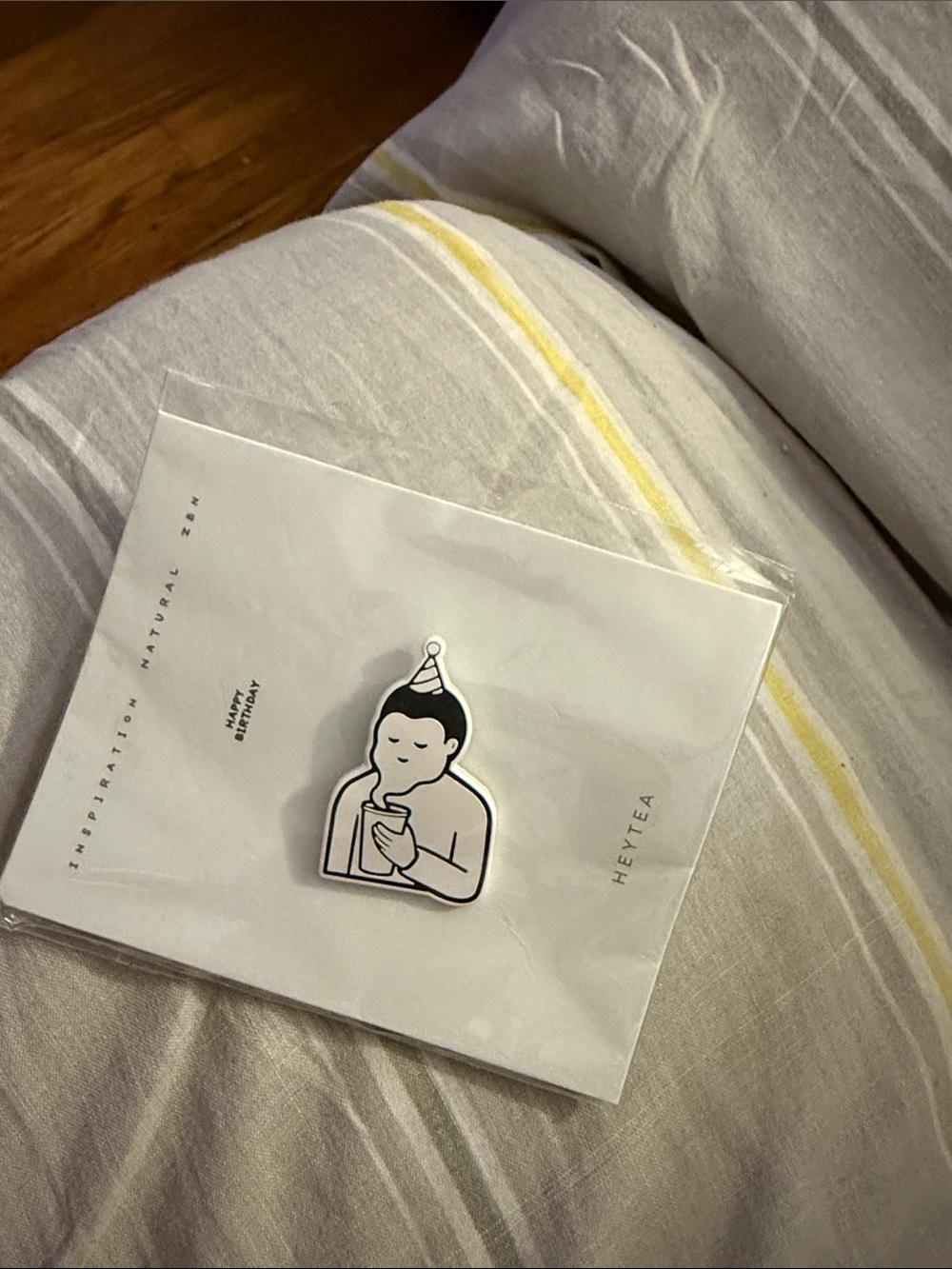HeyTea Happy Birthday Sticker Pin - Minimal Buddha Design, Black & White